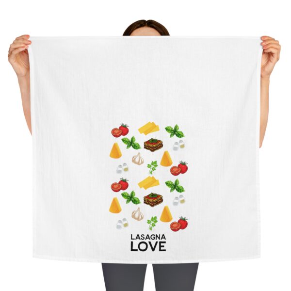 Kitchen Tea Towel with Lasagna Ingredients Design - Image 3