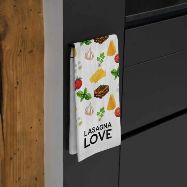 Kitchen Tea Towel with Lasagna Ingredients Design - Image 4