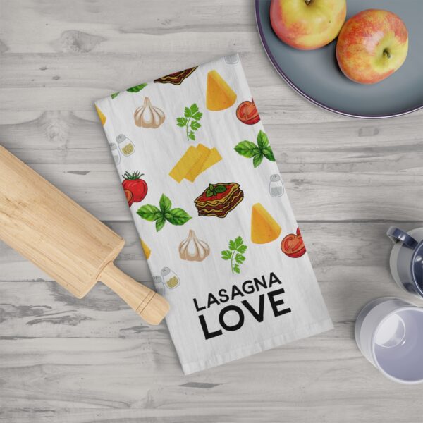 Kitchen Tea Towel with Lasagna Ingredients Design