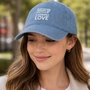 Lasagna Love 🧢 Embroidered Denim Hat Topped with Kindness 🧡🍝🧢😎✨