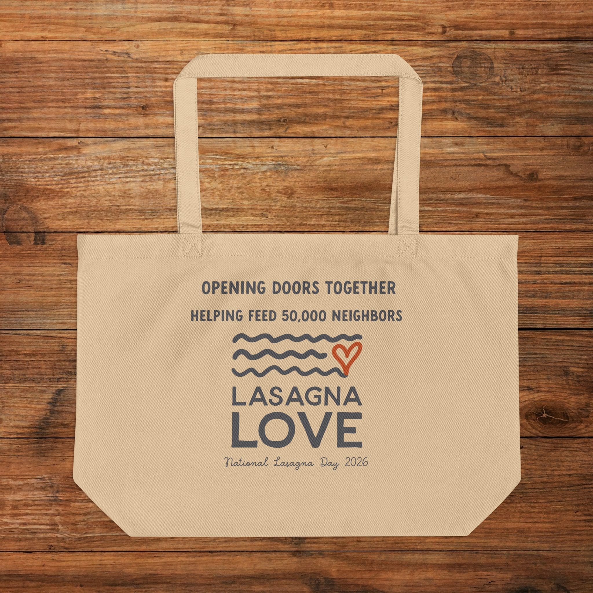 National Lasagna Day 2026 Tote Bag | Opening Doors Together | Lasagna Love Eco Tote | Feed Families Spread Kindness