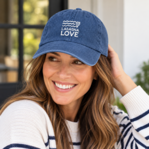 Lasagna Love 🧢 Embroidered Denim Hat Topped with Kindness 🧡